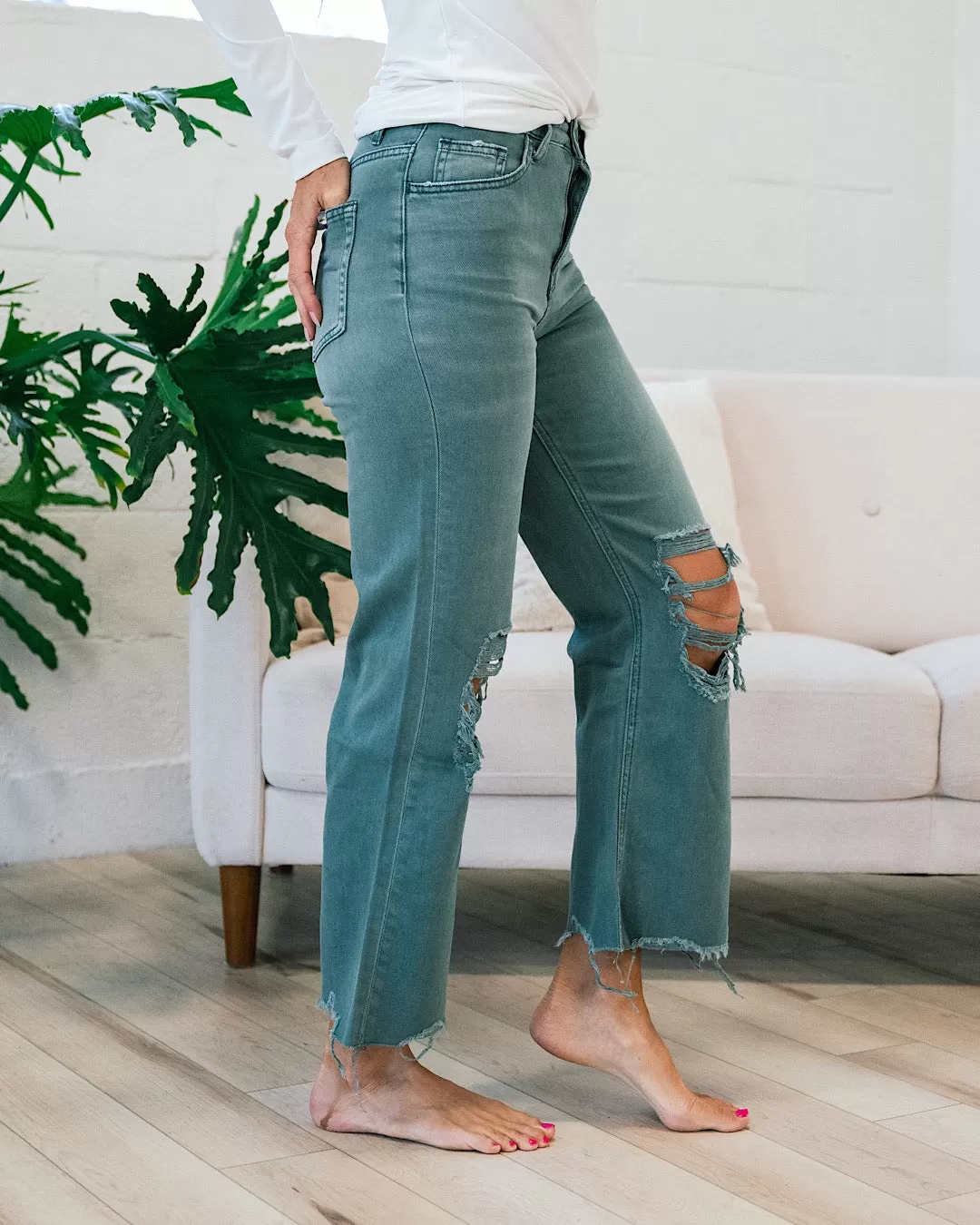 Vervet Mallard Green 90's Crop Flare Jeans