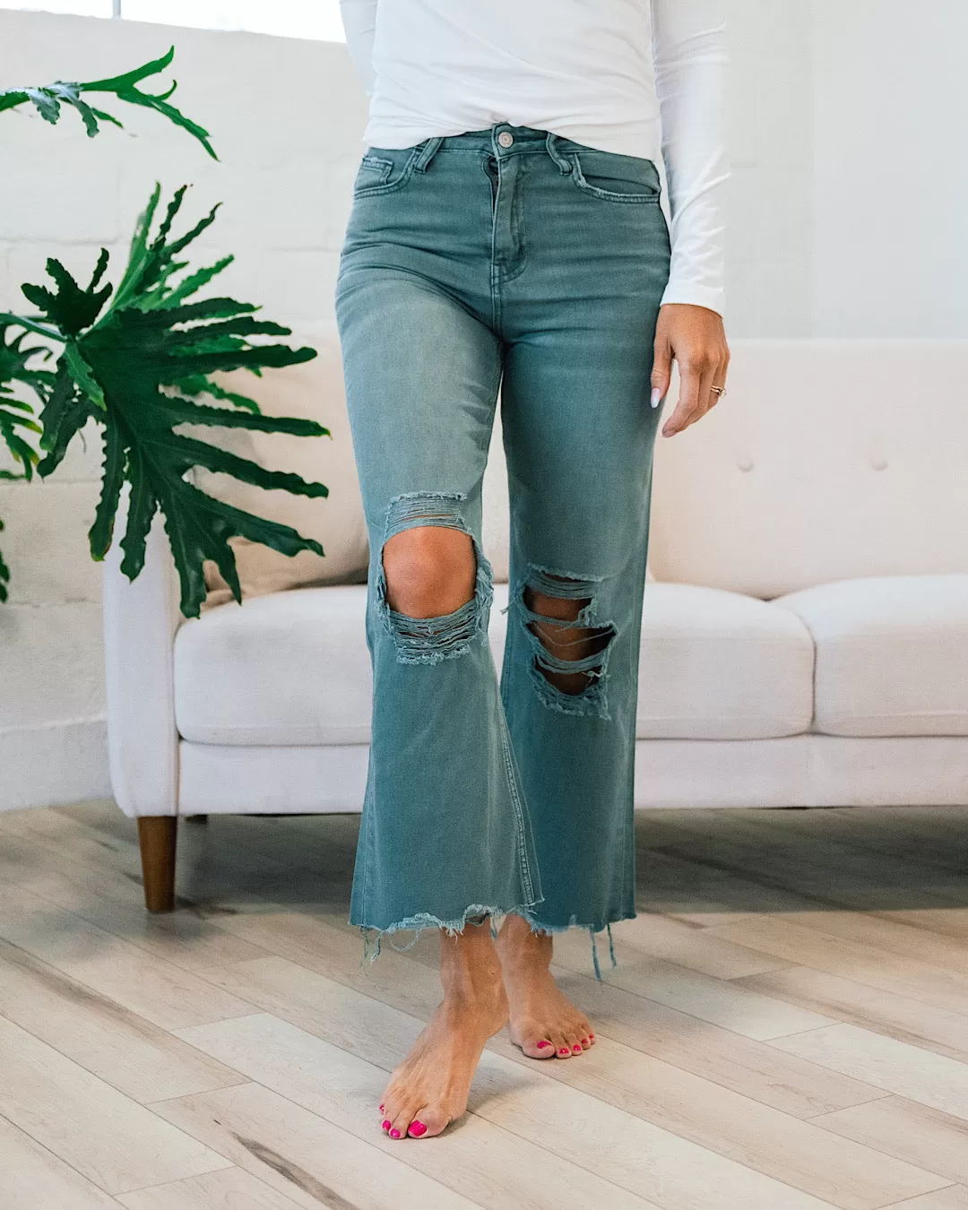 Vervet Mallard Green 90's Crop Flare Jeans