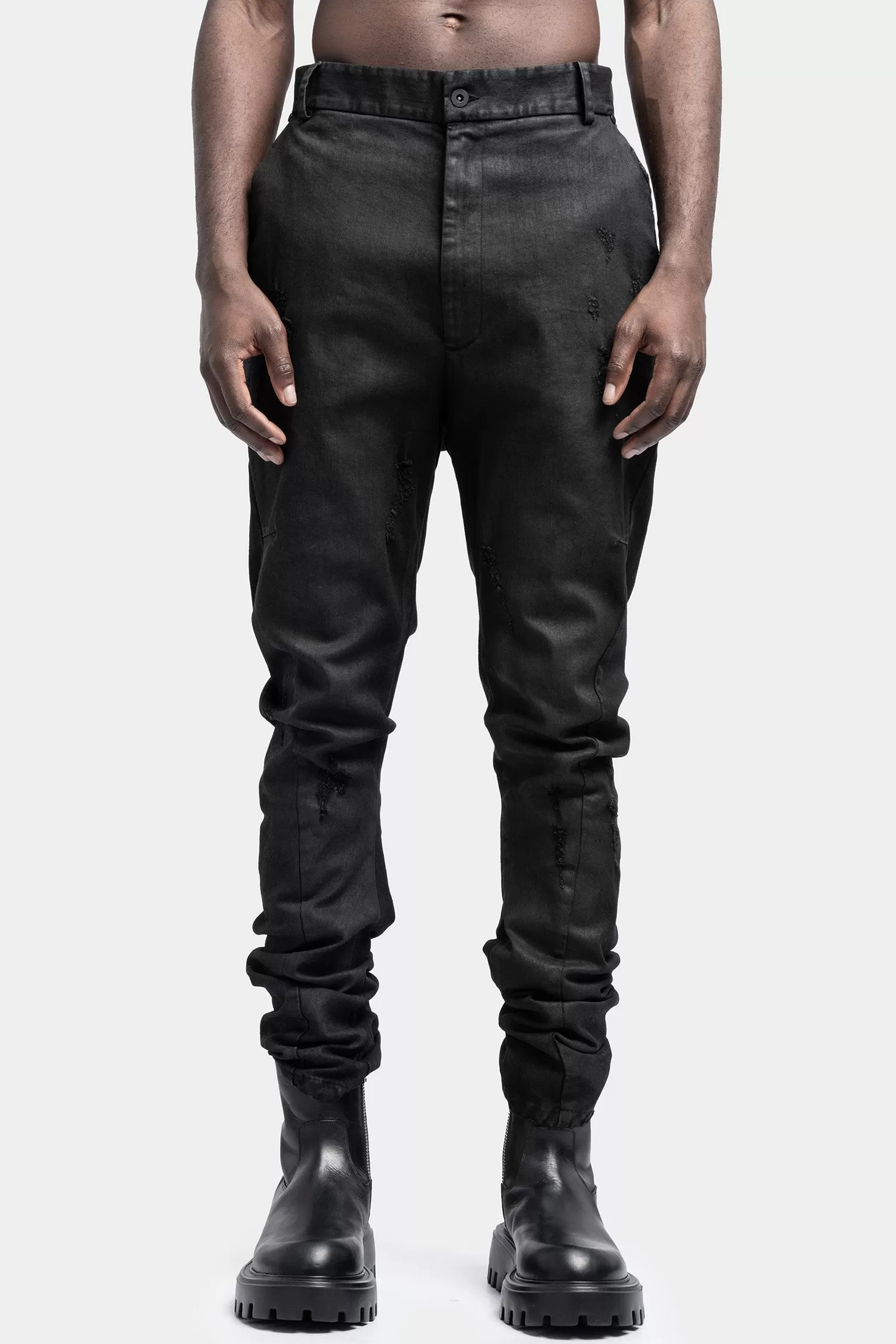 Waxed anatomical jeans