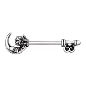 WILDKLASS 316L Stainless Steel Gothic Owl on The Moon Skeleton Key Nipple Bar