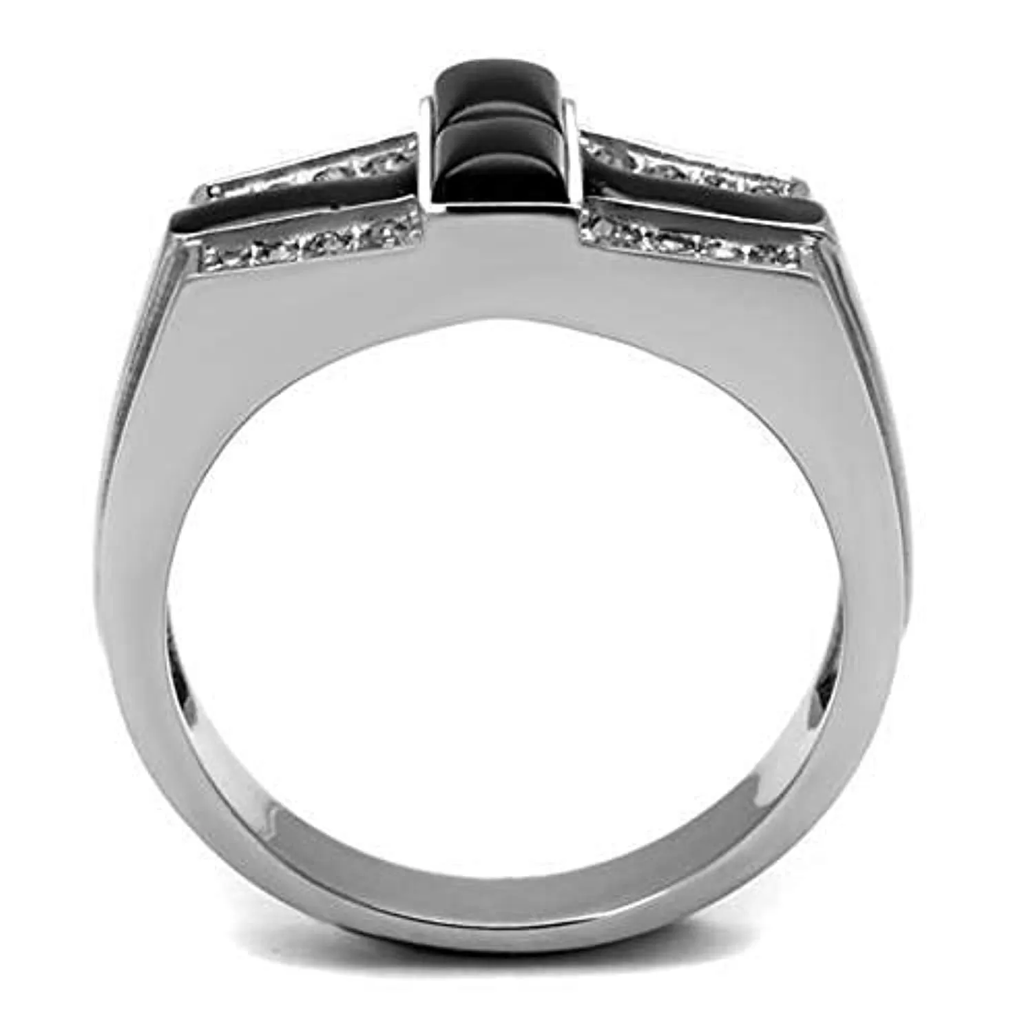 WildKlass Stainless Steel Ring High Polished Men Semi-Precious Jet