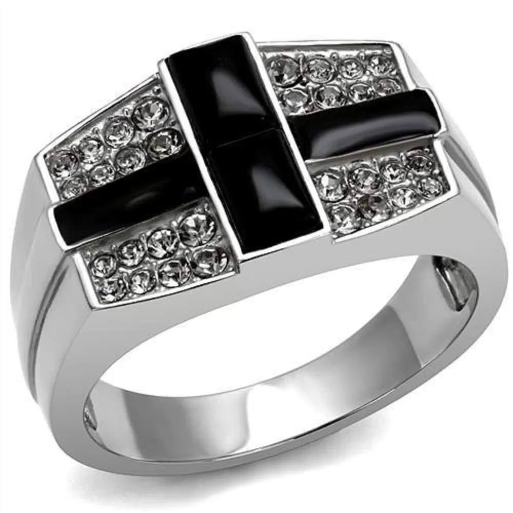 WildKlass Stainless Steel Ring High Polished Men Semi-Precious Jet