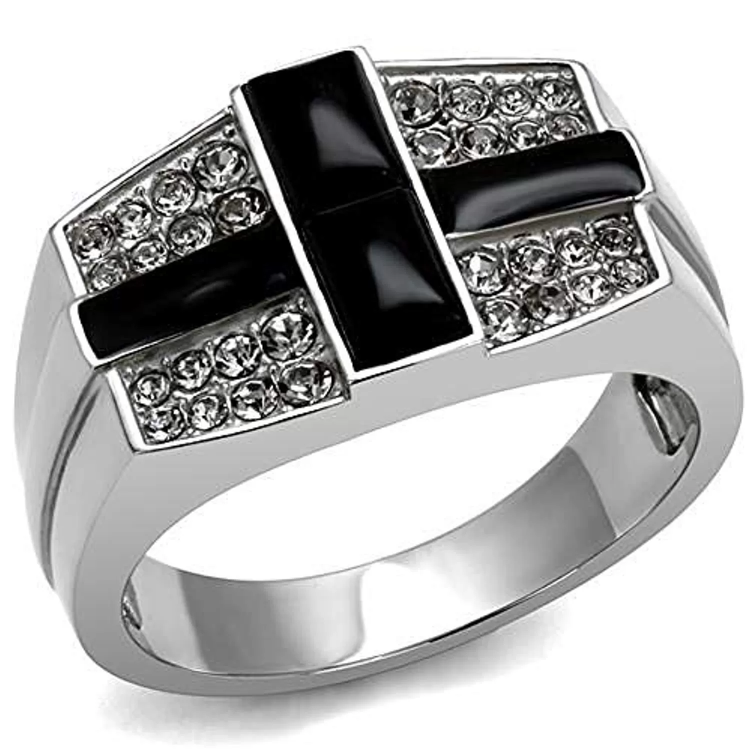 WildKlass Stainless Steel Ring High Polished Men Semi-Precious Jet