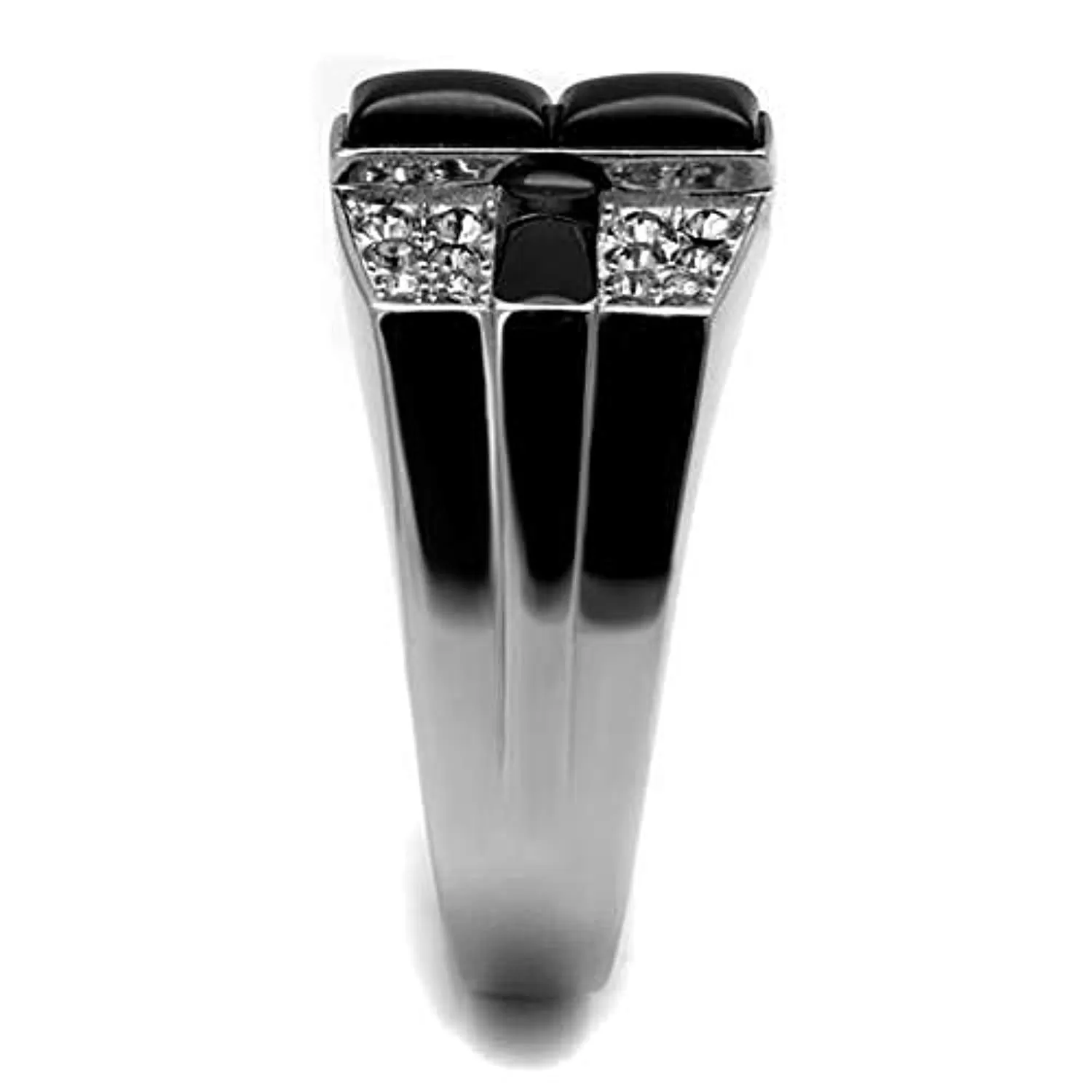 WildKlass Stainless Steel Ring High Polished Men Semi-Precious Jet