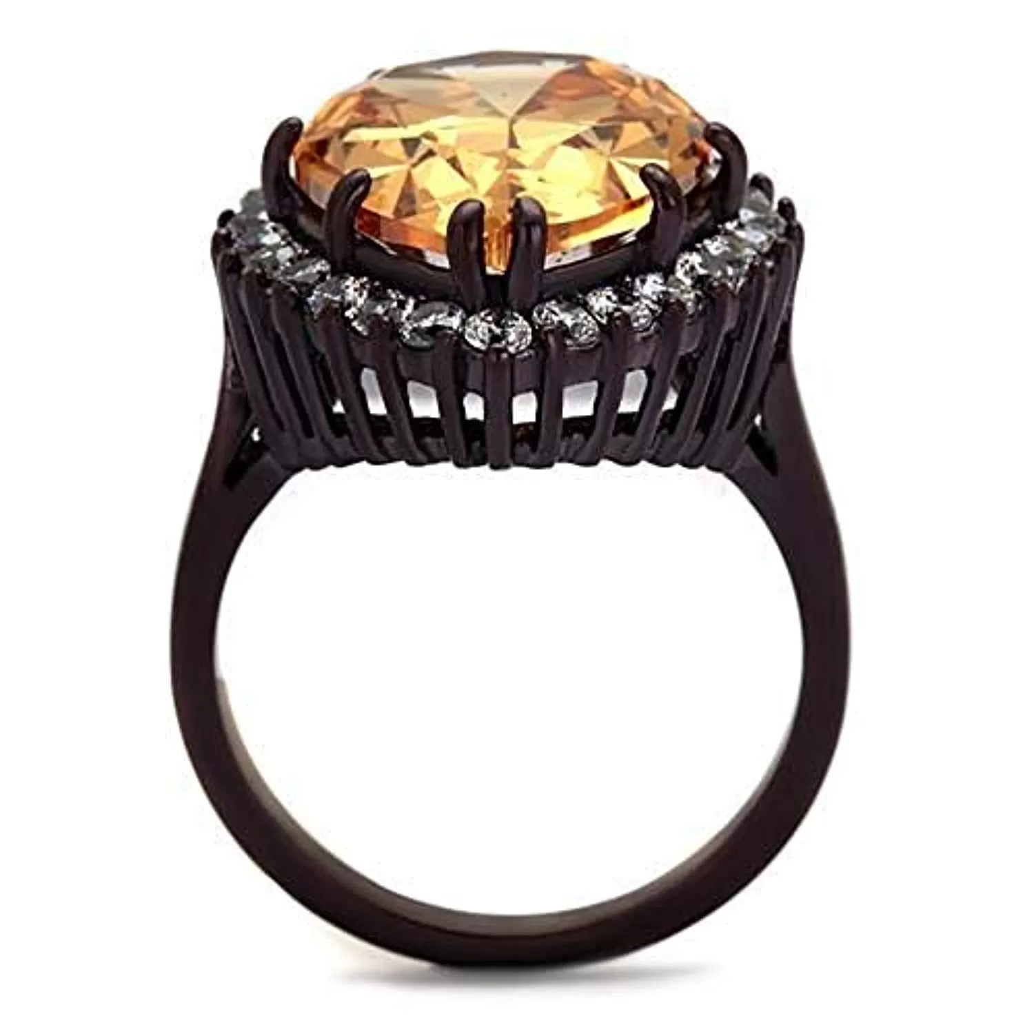 WildKlass Stainless Steel Ring IP Dark Brown (IP Coffee) Women AAA Grade CZ Champagne