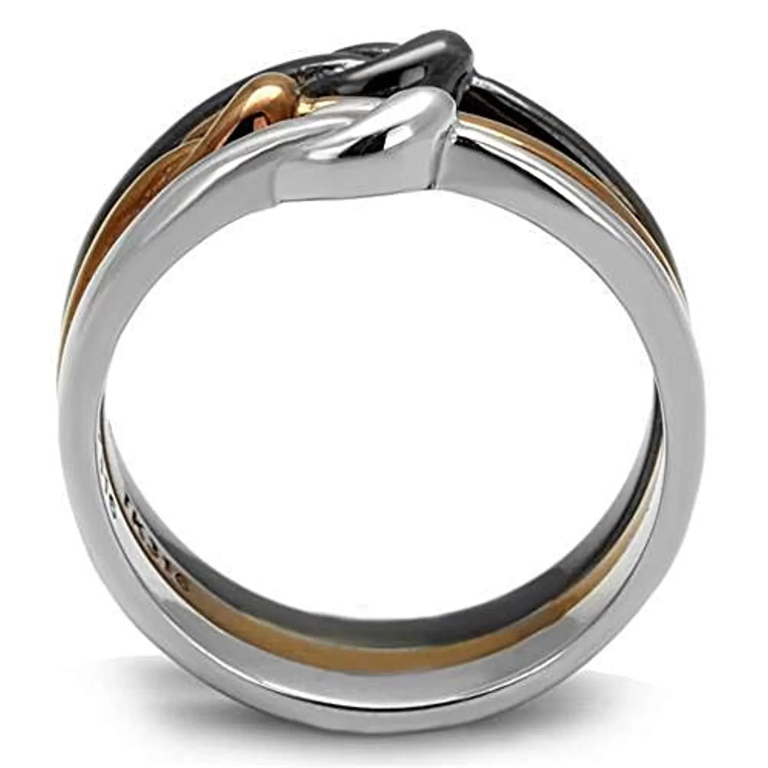 WildKlass Stainless Steel Ring Three Tone IP（IP Light Coffee & IP Light Black & High Polished Women