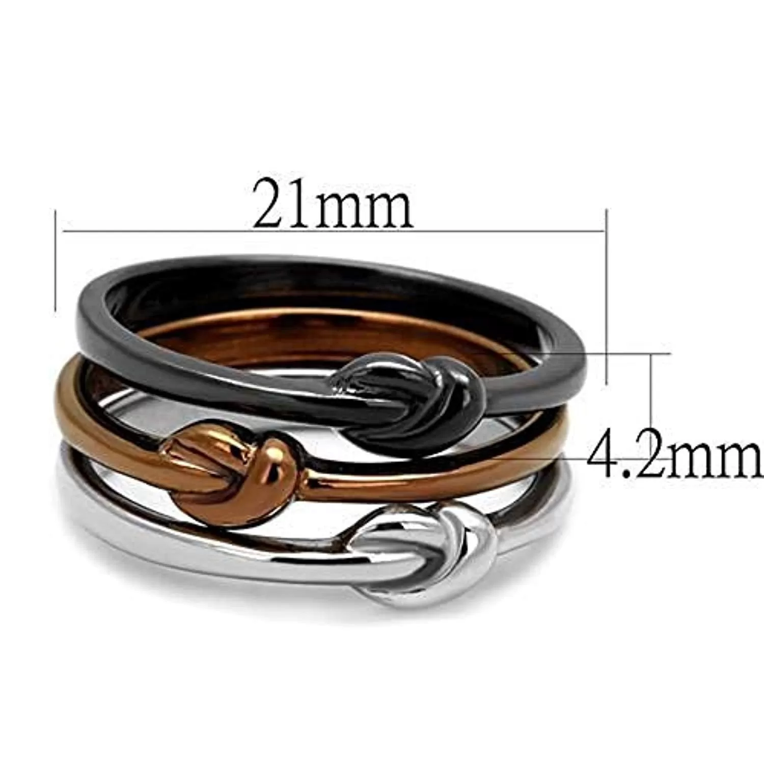 WildKlass Stainless Steel Ring Three Tone IP（IP Light Coffee & IP Light Black & High Polished Women