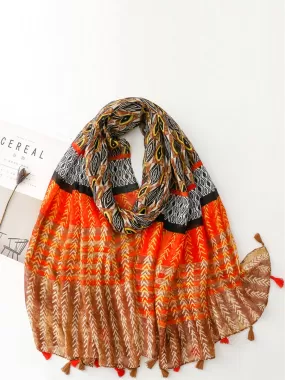 Women Summer Ethnic Print Tassel Shawl Scarf KL1020